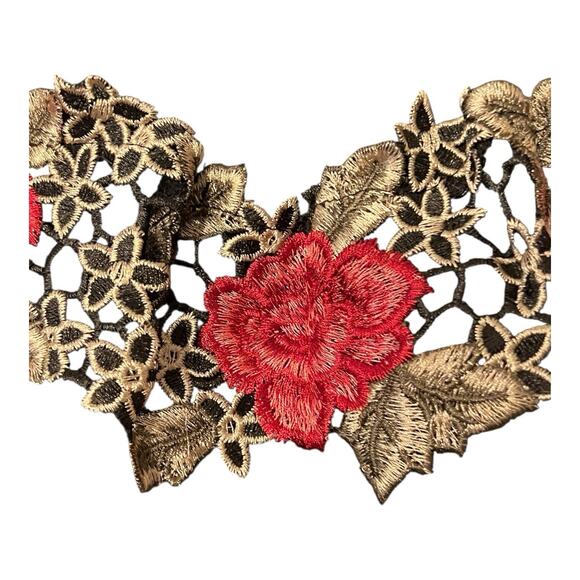 Y2K 90s Black & Red Rose Lace Slinky Off Shoulder Top & Pants Whimsigoth Size M - Picture 6 of 16